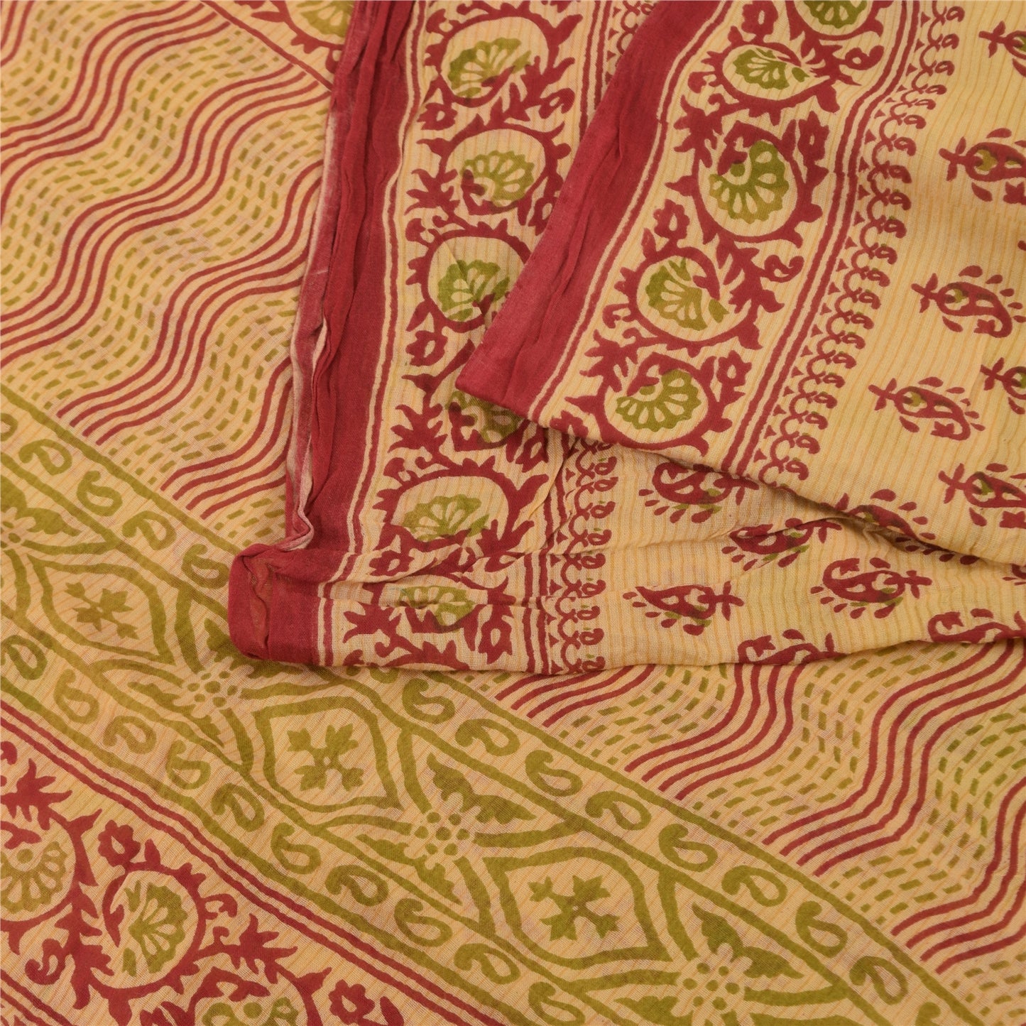 Sanskriti Vintage Sarees Peach Pure Cotton Hand Block Printed Sari 5+yd Fabric