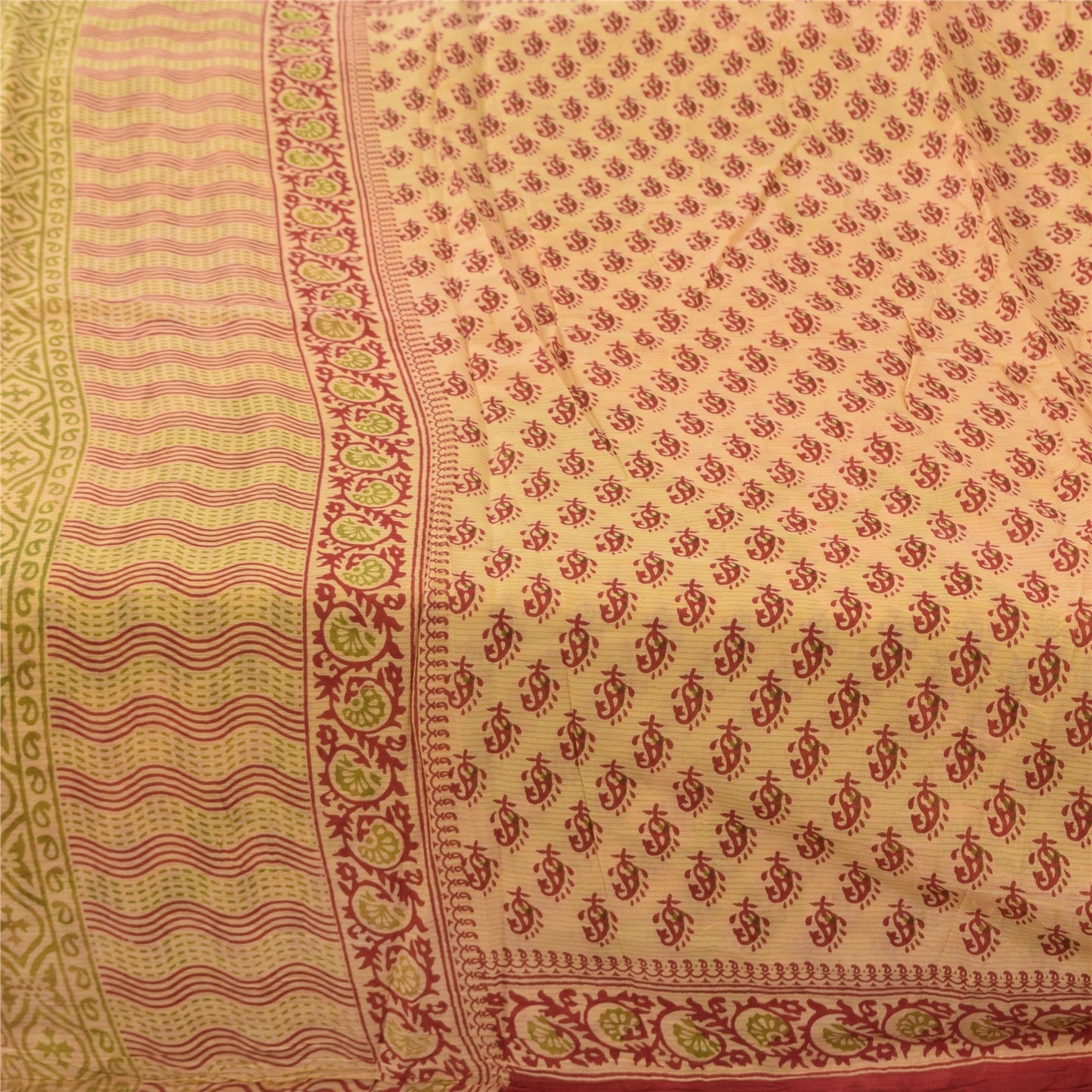 Sanskriti Vintage Sarees Peach Pure Cotton Hand Block Printed Sari 5+yd Fabric