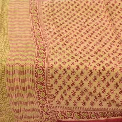 Sanskriti Vintage Sarees Peach Pure Cotton Hand Block Printed Sari 5+yd Fabric