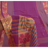 Sanskriti Vintage Sarees Purple Ikat Hand Woven Pure Cotton Sari 5+yd Fabric