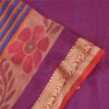 Sanskriti Vintage Sarees Purple Ikat Hand Woven Pure Cotton Sari 5+yd Fabric