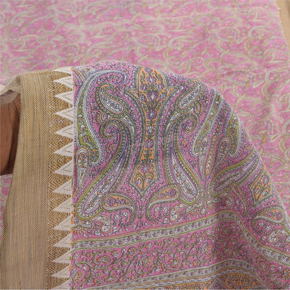 Sanskriti Vintage Sarees Pink Pure Cotton Paisley Printed Sari 5+yd Craft Fabric