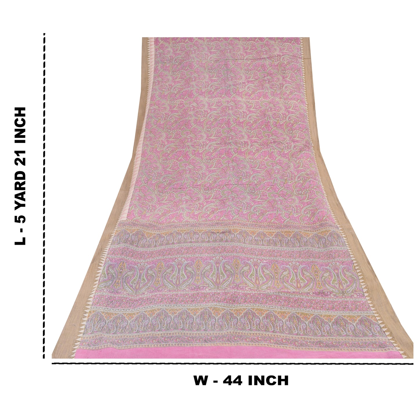 Sanskriti Vintage Sarees Pink Pure Cotton Paisley Printed Sari 5+yd Craft Fabric