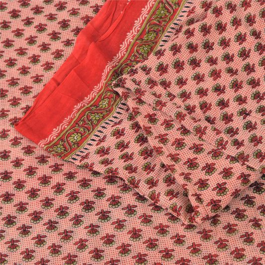 Sanskriti Vintage Sarees Pink 100% Pure Cotton Printed Sari 5+yd Craft Fabric