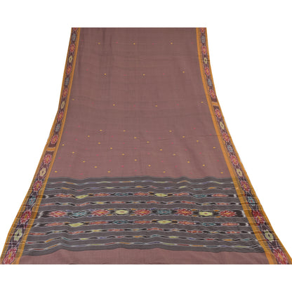 Sanskriti Vintage Sarees MauveIkat Handwoven Odisha Pure Cotton Sari 5+yd Fabric