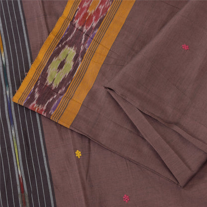 Sanskriti Vintage Sarees MauveIkat Handwoven Odisha Pure Cotton Sari 5+yd Fabric