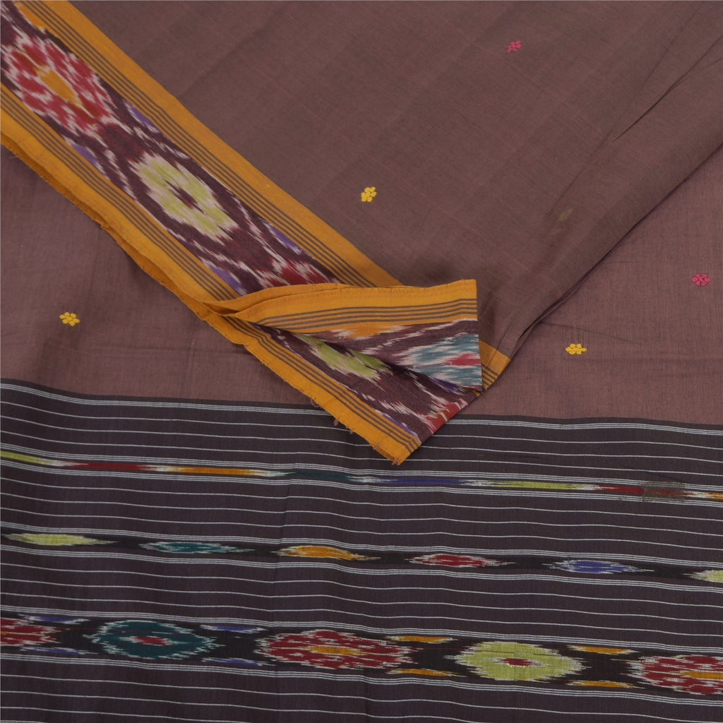 Sanskriti Vintage Sarees MauveIkat Handwoven Odisha Pure Cotton Sari 5+yd Fabric