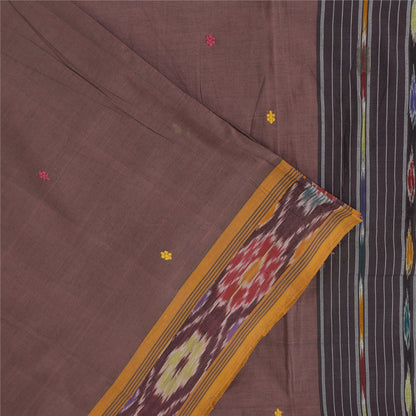 Sanskriti Vintage Sarees MauveIkat Handwoven Odisha Pure Cotton Sari 5+yd Fabric