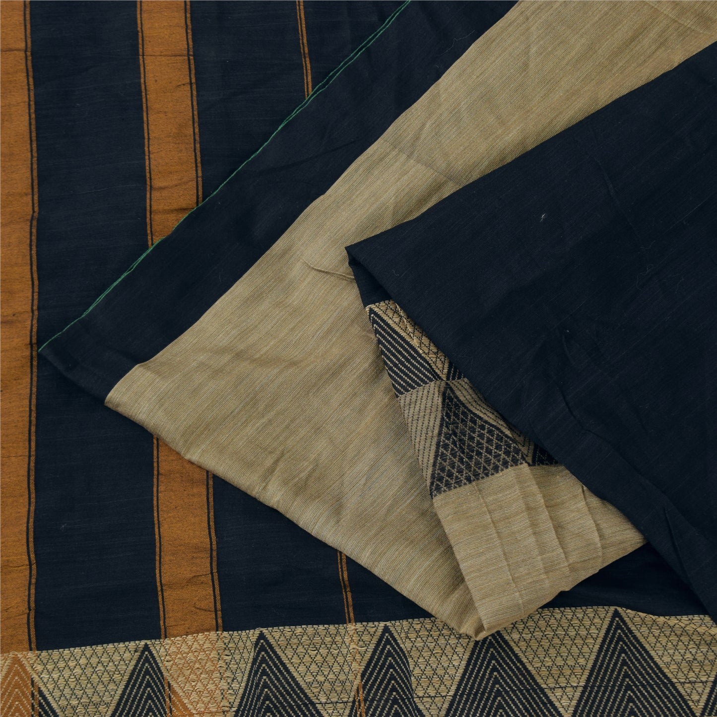 Sanskriti Vintage Sarees Dark Blue 100% Pure Cotton Woven Sari 6+yd Craft Fabric