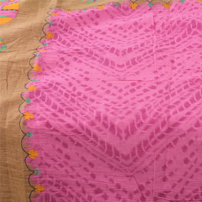 Sanskriti Vintage Sarees Pink/Brown Tie-Dye Printed Pure Cotton Sari 5+yd Fabric