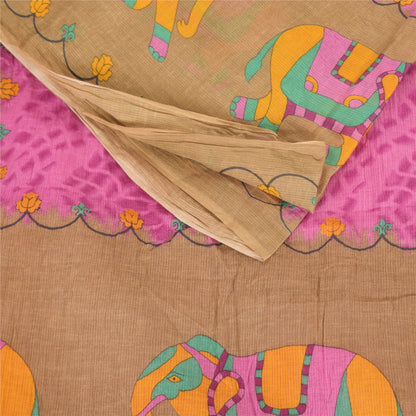 Sanskriti Vintage Sarees Pink/Brown Tie-Dye Printed Pure Cotton Sari 5+yd Fabric