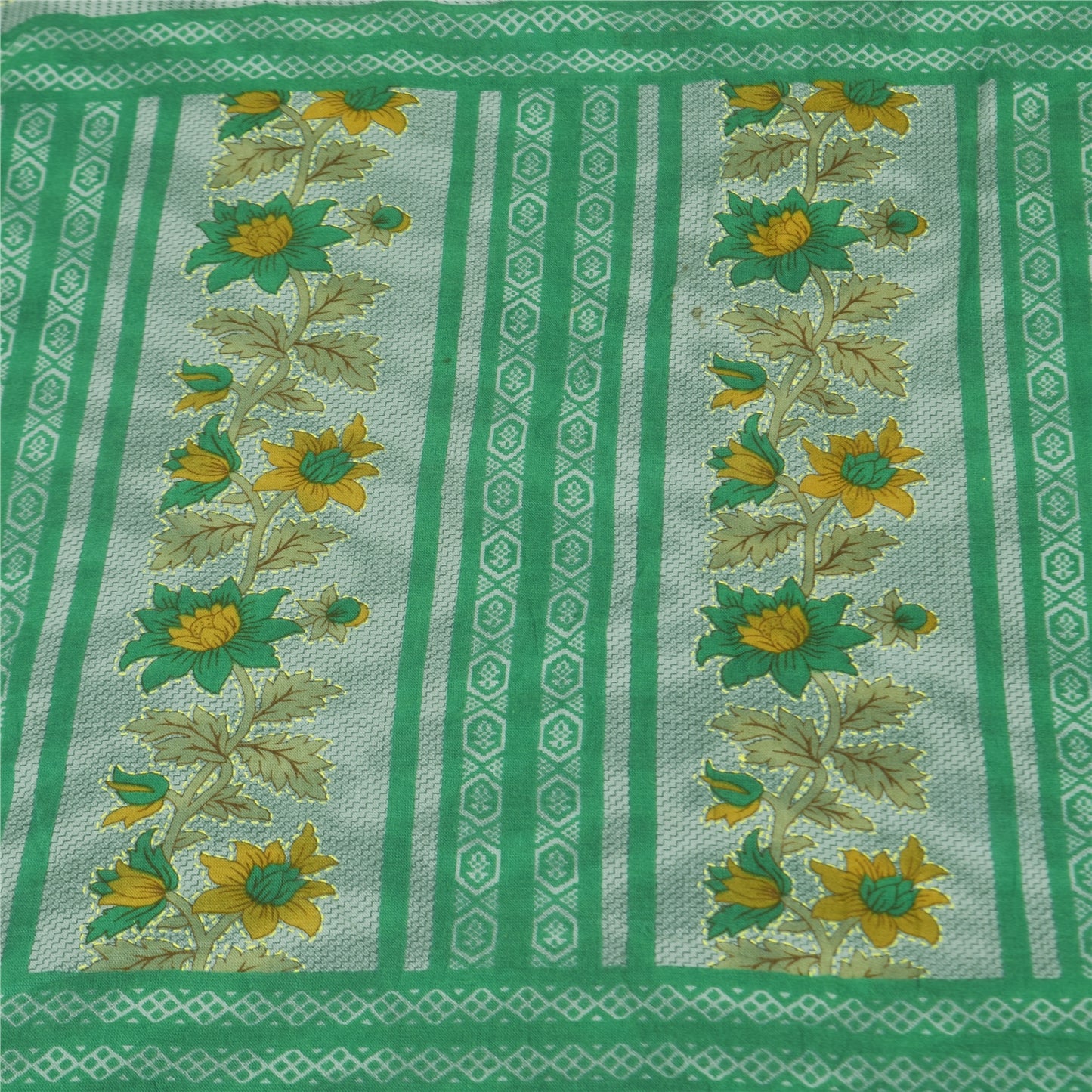 Sanskriti Vintage Sarees Green 100% Pure Cotton Printed Sari 5+yd Craft Fabric