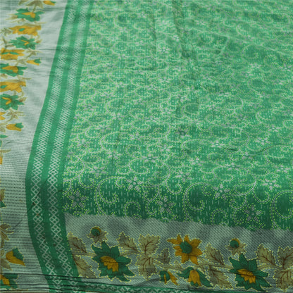 Sanskriti Vintage Sarees Green 100% Pure Cotton Printed Sari 5+yd Craft Fabric