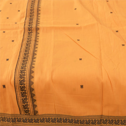 Sanskriti Vintage Sarees Peach Hand Woven Pure Cotton Sari 5+yd Craft Fabric