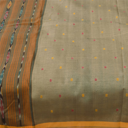 Sanskriti Vintage Sarees Gray Ikat HandWoven Odisha Pure Cotton Sari 5+yd Fabric