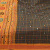 Sanskriti Vintage Sarees Black Hand Embroidered Pure Cotton Sari 5+yd Fabric