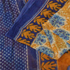 Sanskriti Vintage Sarees Blue/Yellow Pure Cotton Printed Sari 6+yd Craft Fabric