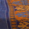 Sanskriti Vintage Sarees Blue/Yellow Pure Cotton Printed Sari 6+yd Craft Fabric