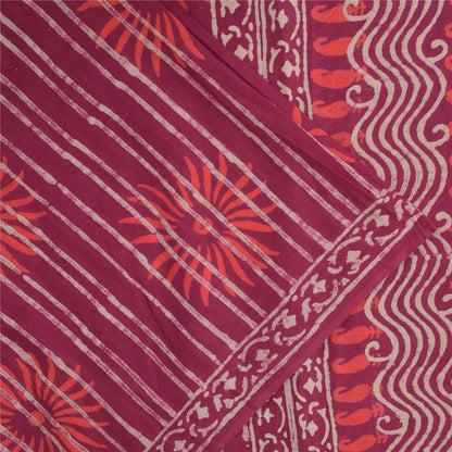 Sanskriti Vintage Sarees Pink Batik Work 100% Pure Cotton Sari 5+yd Craft Fabric