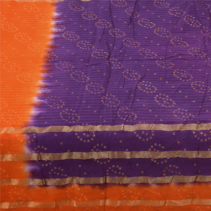 Sanskriti Vintage Sarees Purple/Orange Bandhani Painted Pure Cotton Sari Fabric