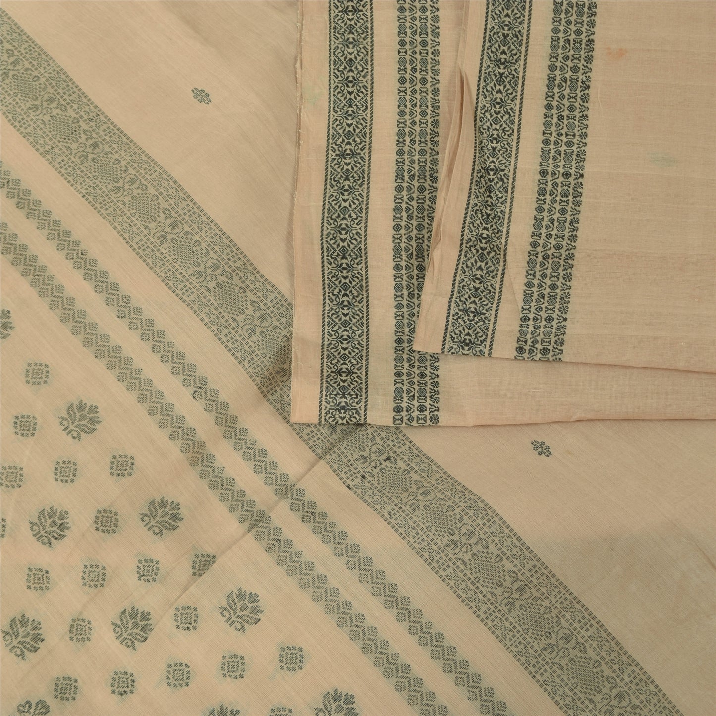 Sanskriti Vintage Sarees Indian Peach Woven Pure Cotton Sari 6+yd Craft Fabric