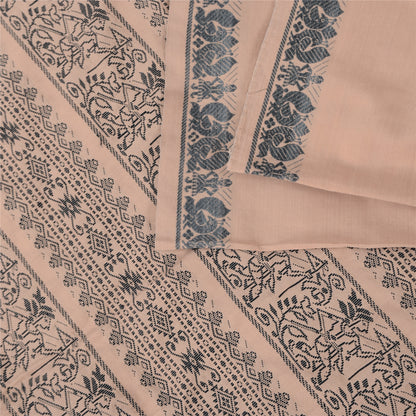 Sanskriti Vintage Sarees Cream Handwoven 100% Pure Cotton Sari 5+yd Craft Fabric