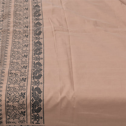 Sanskriti Vintage Sarees Cream Handwoven 100% Pure Cotton Sari 5+yd Craft Fabric