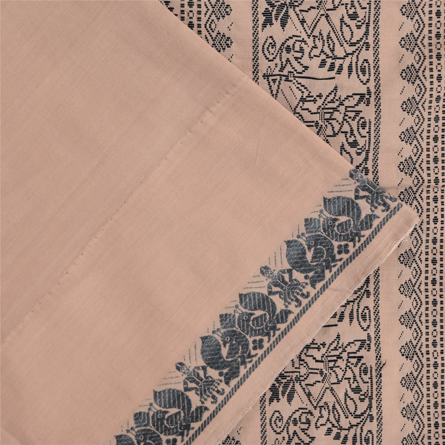 Sanskriti Vintage Sarees Cream Handwoven 100% Pure Cotton Sari 5+yd Craft Fabric