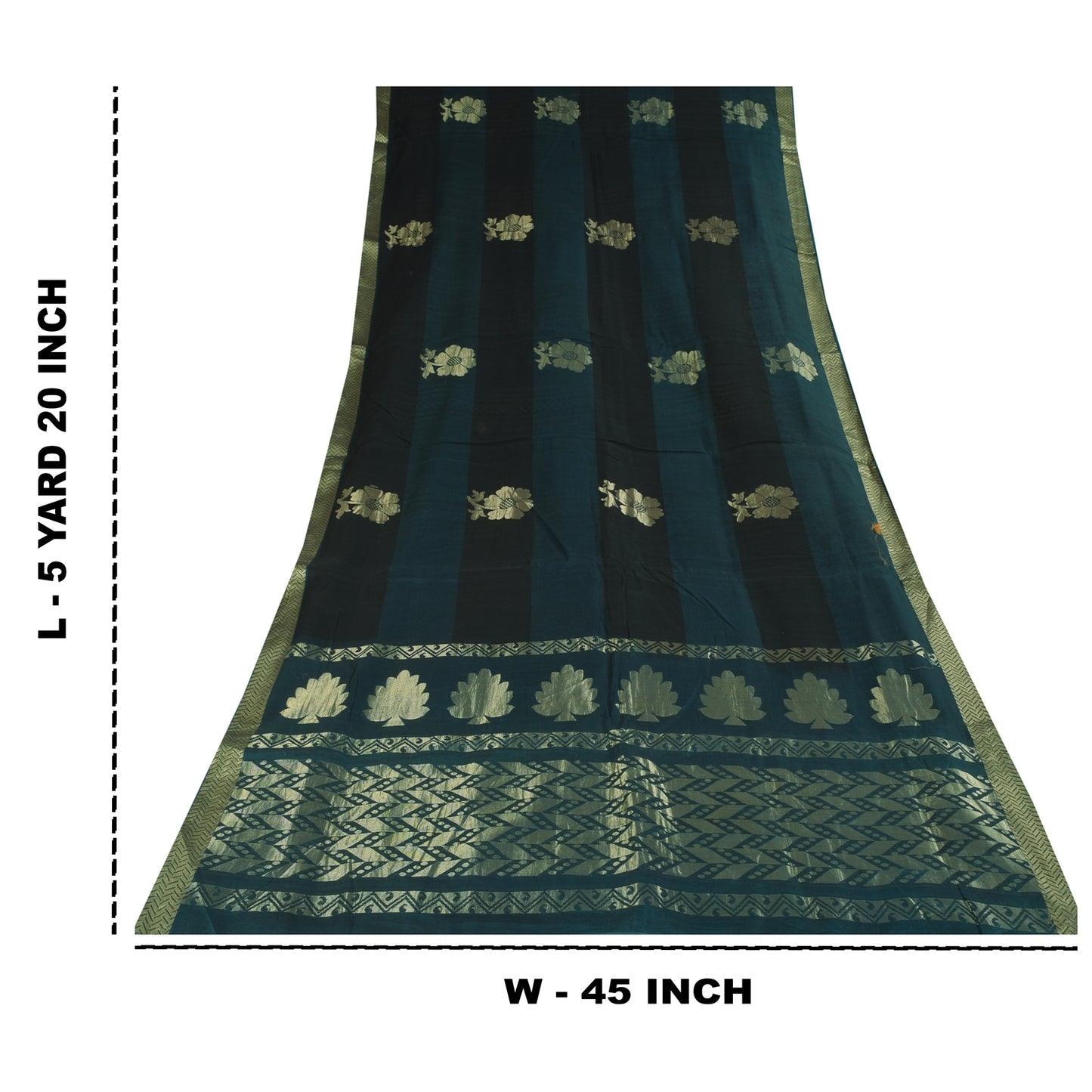 Sanskriti Vintage Sarees Blue/Black Woven Pure Cotton Sari 5+yd Craft Fabric