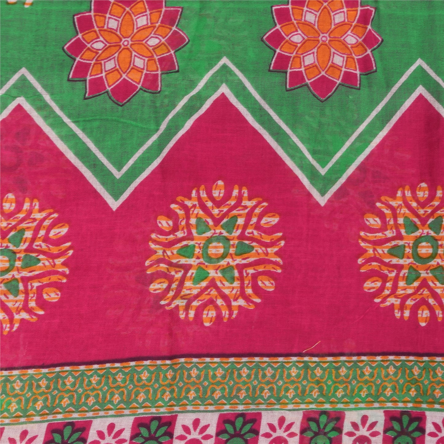 Sanskriti Vintage Sarees Hot-Pink Pure Cotton Printed Sari 5+yd Craft Fabric