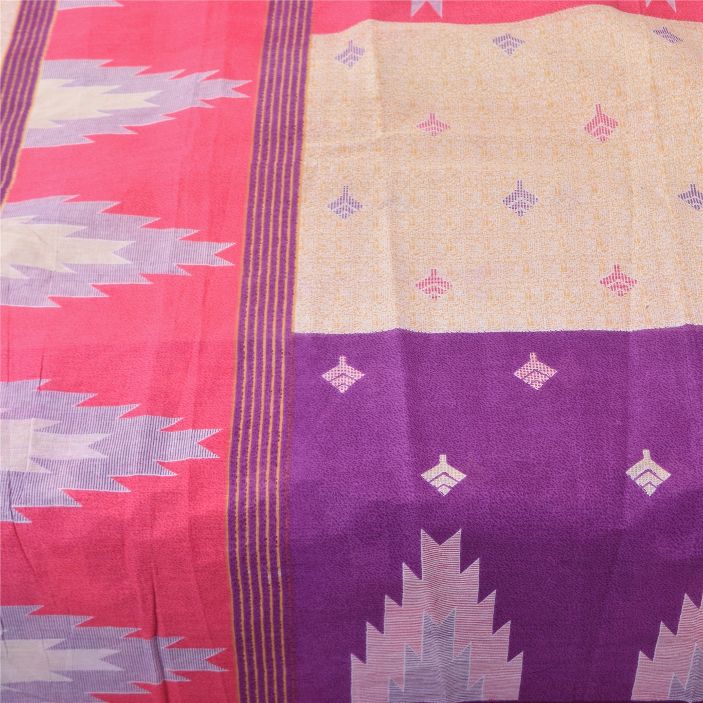 Sanskriti Vintage Sarees Indian Multi Pure Cotton Printed Sari 5+yd Craft Fabric