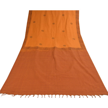 Sanskriti Vintage Sarees Saffron Hand Block Print Woven Pure Cotton Sari Fabric