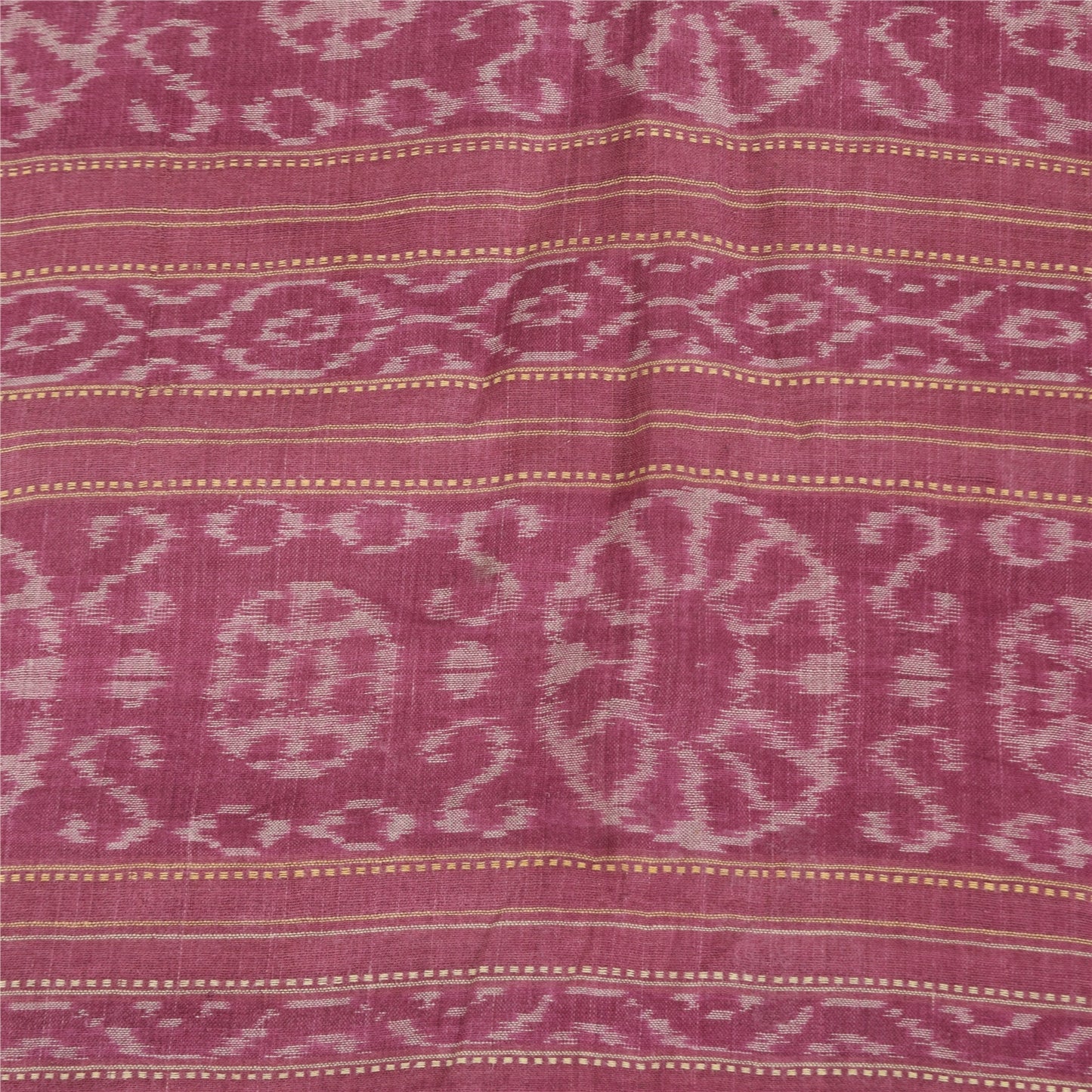 Sanskriti Vintage Sarees Indian Pink Ikat Handwoven Pure Cotton Sari 5+yd Fabric