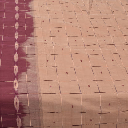 Sanskriti Vintage Sarees Peach Ikat Handwoven 100% Pure Cotton Sari 5+yd Fabric