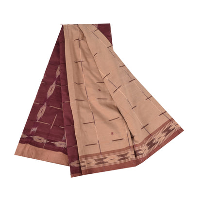 Sanskriti Vintage Sarees Peach Ikat Handwoven 100% Pure Cotton Sari 5+yd Fabric