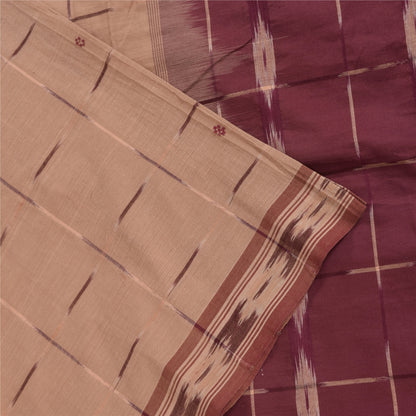 Sanskriti Vintage Sarees Peach Ikat Handwoven 100% Pure Cotton Sari 5+yd Fabric