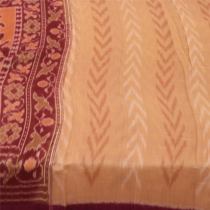 Sanskriti Vintage Sarees PeachIkat Handwoven Odisha Cotton Silk Sari 5+yd Fabric