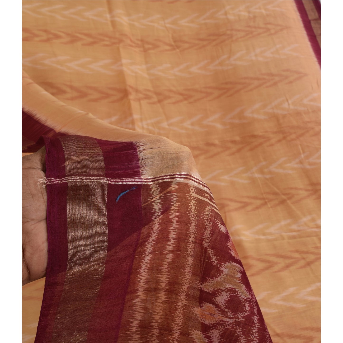 Sanskriti Vintage Sarees PeachIkat Handwoven Odisha Cotton Silk Sari 5+yd Fabric