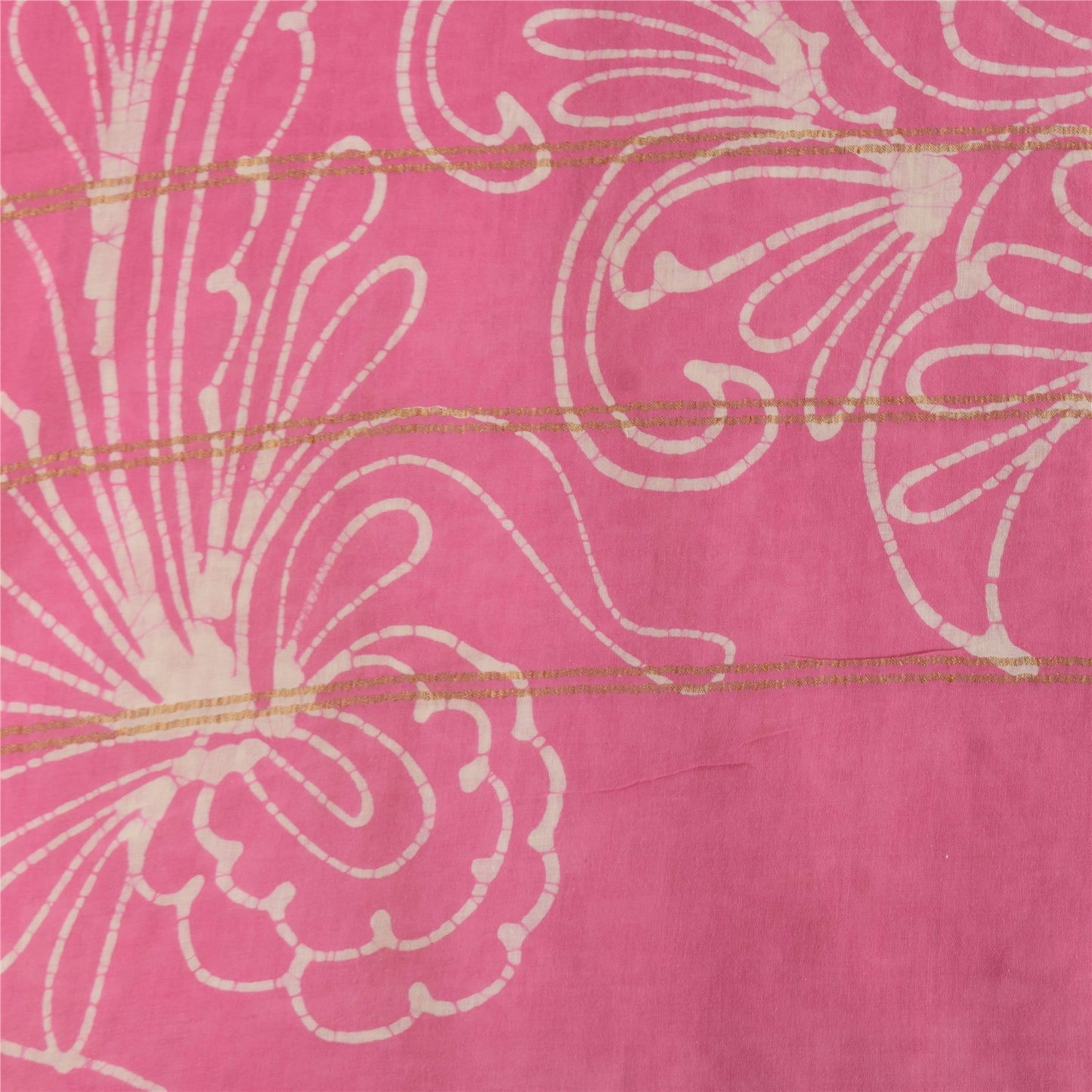 Sanskriti Vintage Sarees Pink Batik Work Zari Woven Pure Cotton Sari 5+yd Fabric