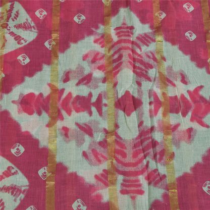 Sanskriti Vintage Sarees Green/Pink Pure Cotton Printed Woven Sari 5+yd Fabric