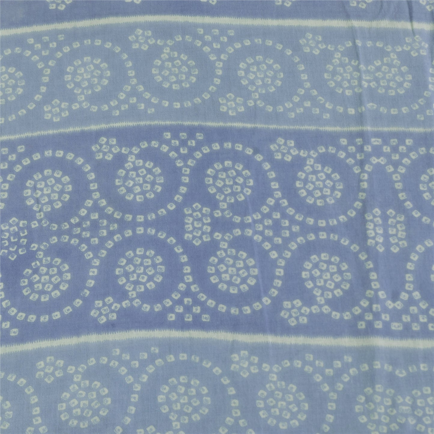 Sanskriti Vintage Sarees Blue Bandhani Printed Zari Pure Cotton Sari 5+yd Fabric