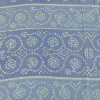 Sanskriti Vintage Sarees Blue Bandhani Printed Zari Pure Cotton Sari 5+yd Fabric