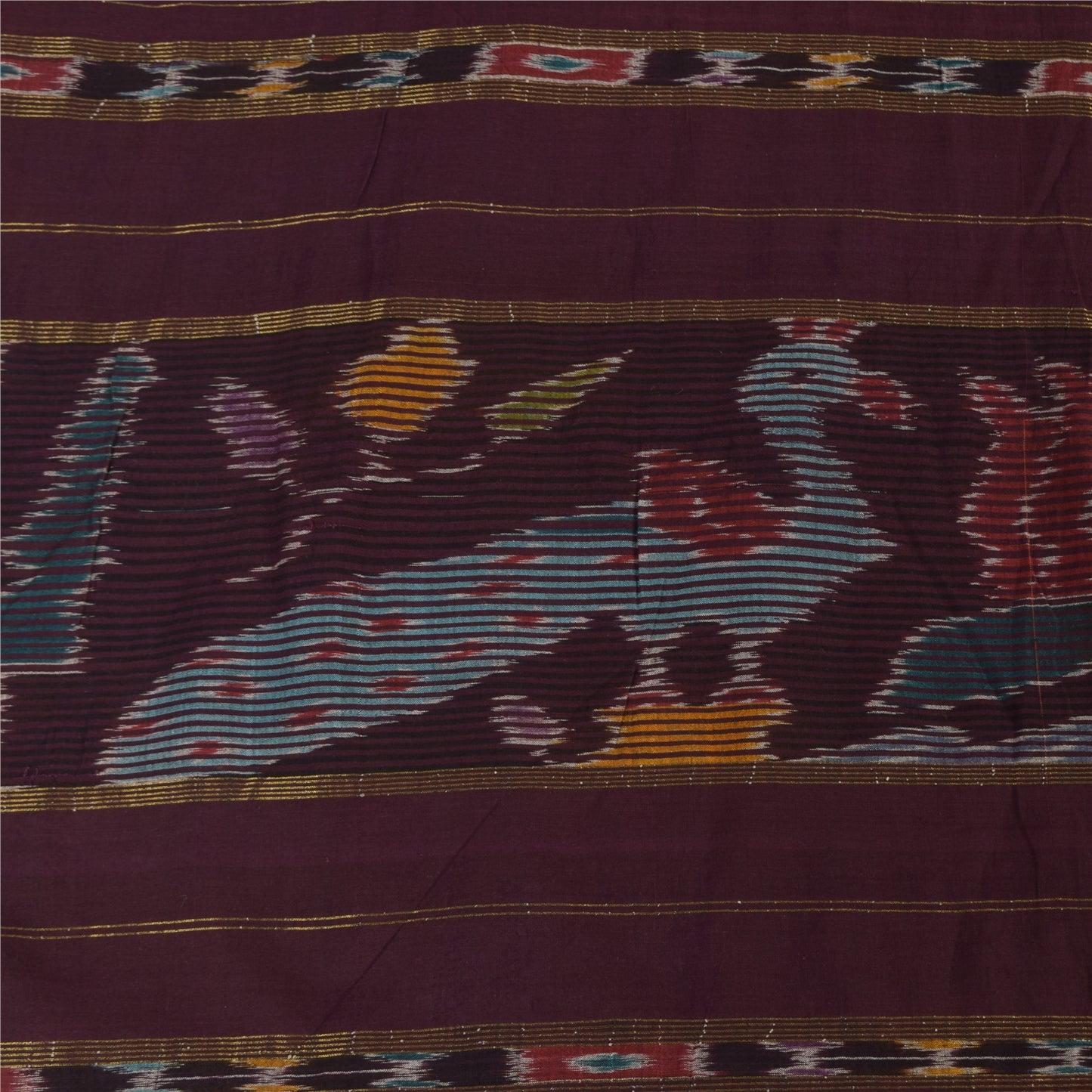 Sanskriti Vintage Sarees Ikat Handwoven Zari Odisha Pure Cotton Sari 5+yd Fabric