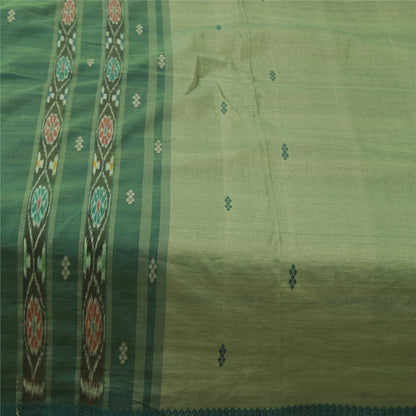 Sanskriti Vintage Sarees GreenIkat Handwoven Odisha Pure Cotton Sari 5+yd Fabri