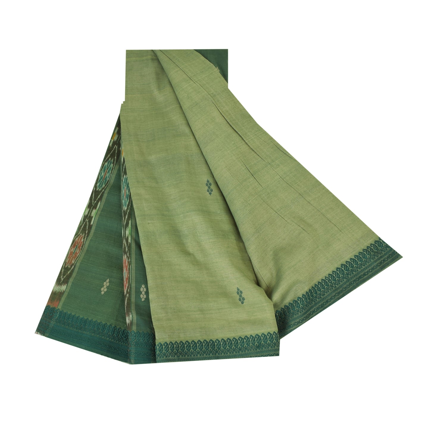 Sanskriti Vintage Sarees GreenIkat Handwoven Odisha Pure Cotton Sari 5+yd Fabri