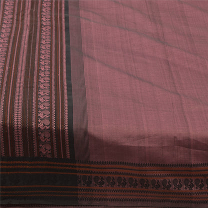 Sanskriti Vintage Sarees Mauve Peacock Woven Pure Cotton Sari 5+yd Craft Fabric