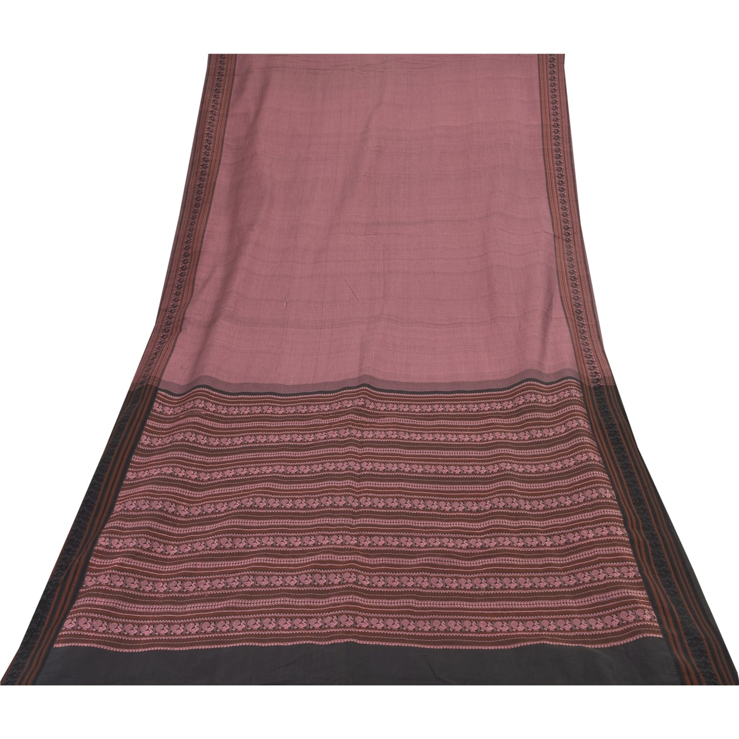 Sanskriti Vintage Sarees Mauve Peacock Woven Pure Cotton Sari 5+yd Craft Fabric