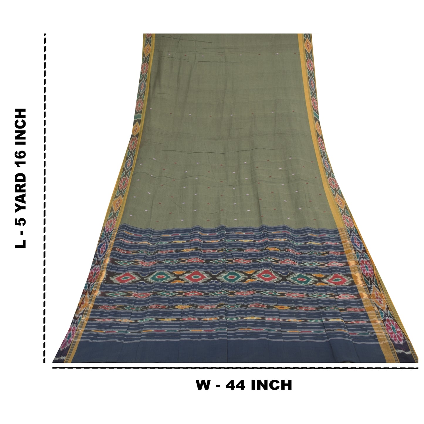 Sanskriti Vintage Sarees GreenIkat Handwoven Odisha Pure Cotton Sari 5+yd Fabric