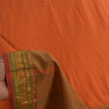 Sanskriti Vintage Sarees Indian Orange Pure Cotton Woven Sari 5+yd Craft Fabric