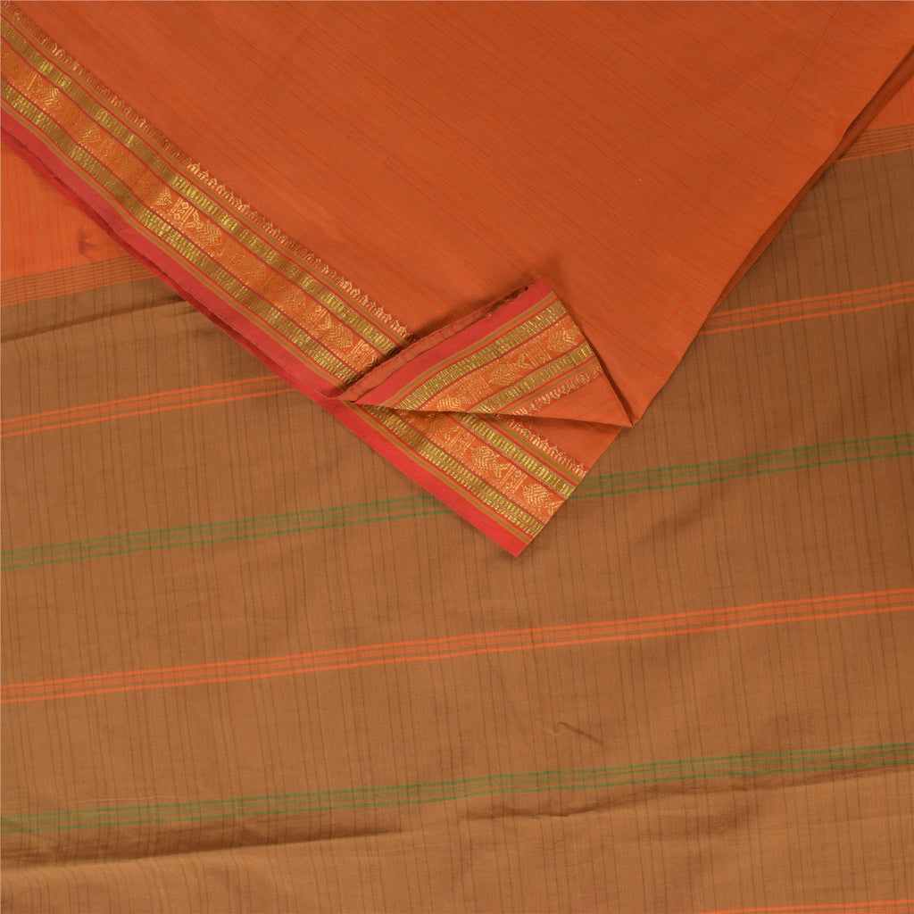 Sanskriti Vintage Sarees Indian Orange Pure Cotton Woven Sari 5+yd Craft Fabric